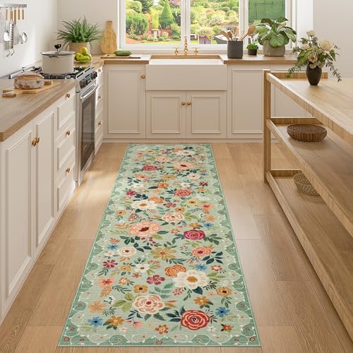 DUKINO 2x7 Runner Rug for Hallway, Washable Runner Rug Non Slip, Green by DUKINO