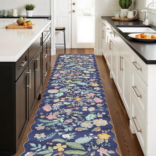 Washable 2'6x12 Hallway Runner Rug: Entryway Non Slip Floral Rug Farmhouse Soft Stain Resistant Carpet for Kitchen Bathroom Bedroom Low Pile Pet Friendly Floor Mat for Living Room(2'6x12/Purple) by HYHAOYUNLAI