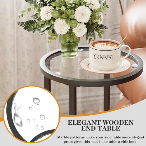 Easy Paws Round Side Table,Glass C Table,Couch End Table, Tempered Glass Snack Table with Metal Frame, Sofa Couch Bedside Table,TV Tray Table for Small Space(Black) - Image 5
