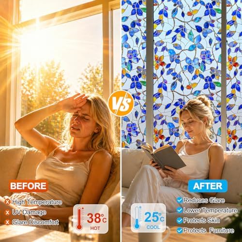 24H Privacy Heat Insulation Static Cling Decorative Glass Film17.5x78.7in - Image 3