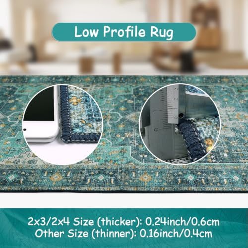 Moynesa Ultra-Thin Washable Area Rug - 2x3 Teal Small Entryway Rug Front Indoor Doormat, Boho Non-Slip Stain Resistance Low Pile Accent Carpet for Kitchen Bathroom Home Laundry Room Hall Decor - Image 4