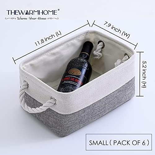 TheWarmHome Small Storage Baskets for Organizing,Storage Baskets for Shelves,Small Fabric Storage Bins W/Handles For Closet Nursery Toy Decorative Foldable (White&Grey, 11.8L*7.9W*5.2H-6 Pack) - Image 3