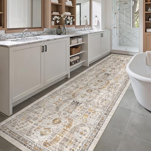 Madane Hallway Runner Rug 2'6''x10' Kitchen Runners Vintage, Brown/Gold - Image 4