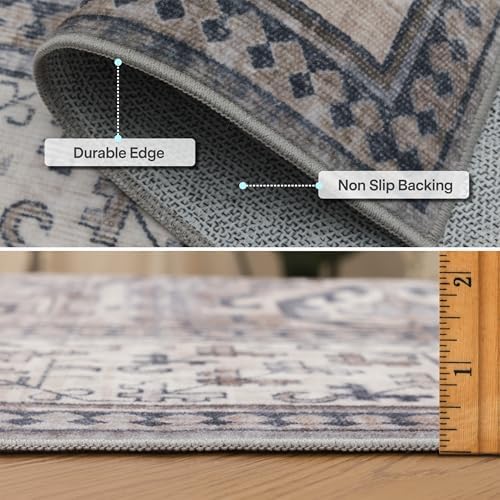 ReaLife Rugs Machine Washable Area Rug Runner - Living Room Bedroom Bathroom Kitchen Entryway Office - Padded Low Pile Stain Resistant Premium - Boho Farmhouse Vintage - Paz - Beige Gray Ivory 3'x5' - Image 5