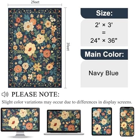 DUKINO 2x3 Entryway Rug, Door Mat Soft Washable Rug Non Slip, Navy Blue - Image 2