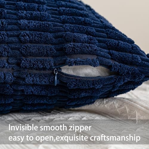 Aegero Pack of 2 Corduroy Decorative Throw Pillow Covers 12x20 Inch, Blue - Image 3