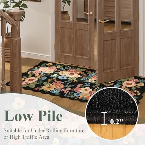 DUKINO 2.6x10 Runner Rug for Hallway, Floral Washable Rug Non Slip, Black - Image 7