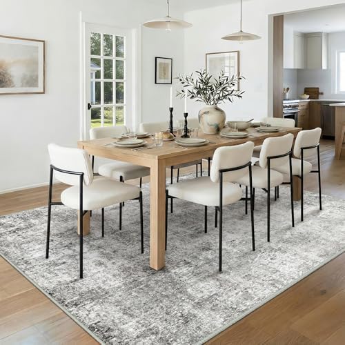 RELEANY Washable 10'x14' Abstract Area Rug for Living Room Gray White - Image 3