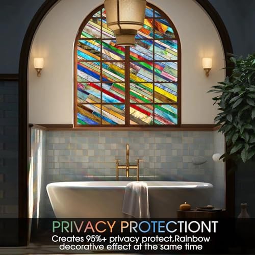 Stained Glass Window Film,3D Vintage Floral Privacy Static Cling,16.9x39.4 - Image 3