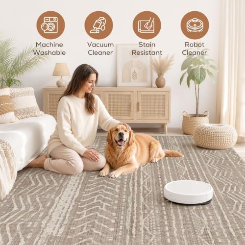 Nakagishi Boho 10x14 Area Rug Living Room Rugs Machine Washable Dark Brown - Image 3