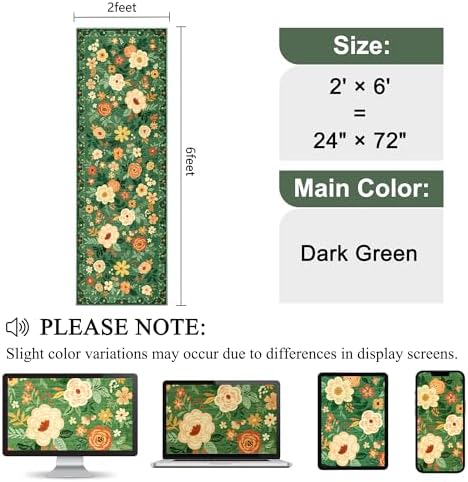 DUKINO 2x6 Runner Rug for Hallway Washable Kitchen Rugs Non Slip Dark Green - Image 2