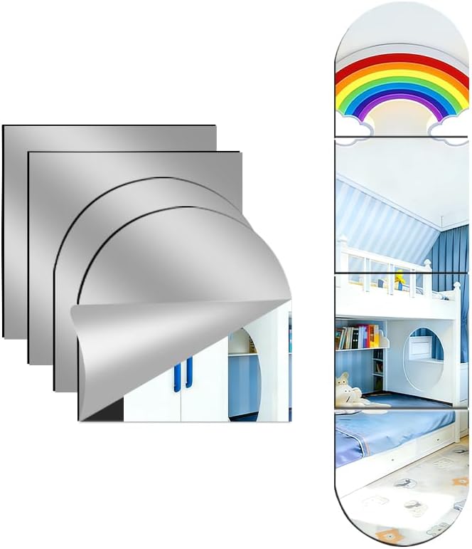 8-piece set of acrylic wall mounted mirrors, 10x10 inch self-adhesive frameless square combined with curved makeup lenses, flexible plastic lenses for bedrooms, home use, gym doors (8pcs - 10‘’×10’) by Unknown