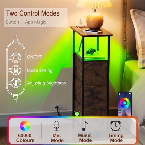 LOAKEKEL Narrow End Table with Charging Station, Small Nightstand - Image 5