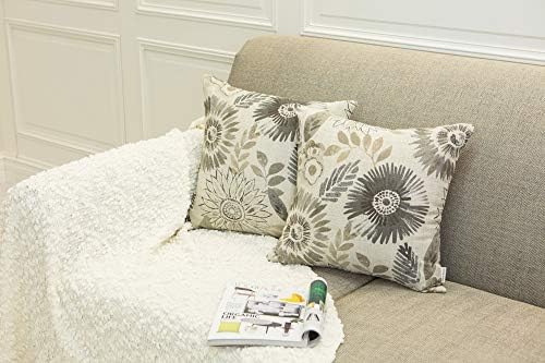 Mika Home Pack of 2 Decorative Throw Pillows Cases Cushion Cover for Sofa Couch Bed,Sunflower Pattern,20x20 Inches,Grey Cream - Image 3
