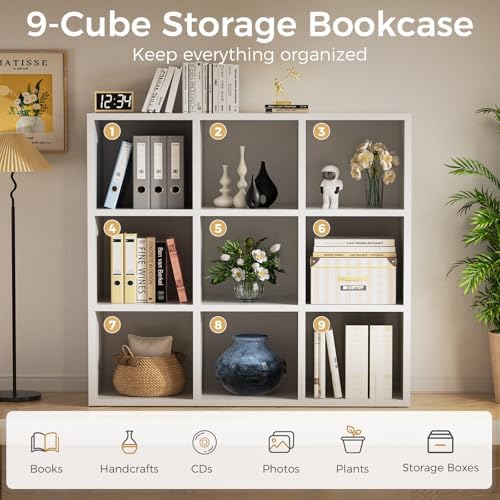 COMHOMA 9 Wood Cube Storage Organizer with Open Back and Removable Back Panels, 11In White Cube Storage Bookshelf, Cubicle Shelf Bookcase for Home Office Bedroom Living Room, Vertical or Horizontal - Image 6