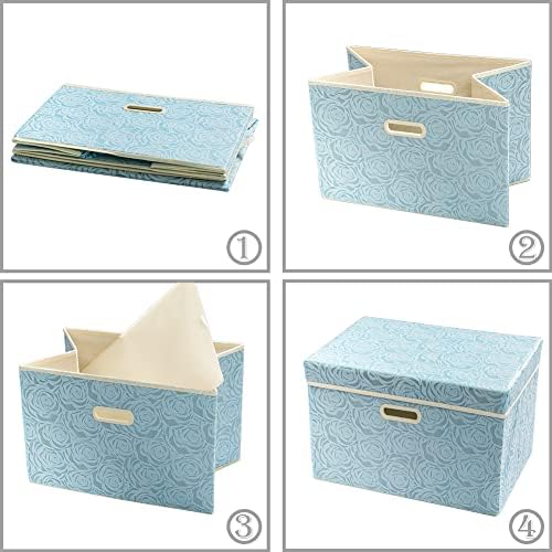 PRANDOM Stackable Storage Cubes with Lids [5-Pack] Fabric Decorative Storage Box Bins Organizer Containers Baskets with Cover Handles Divider for Bedroom Closet Living Room Blue 14.9x9.8x9.8 Inch - Image 5