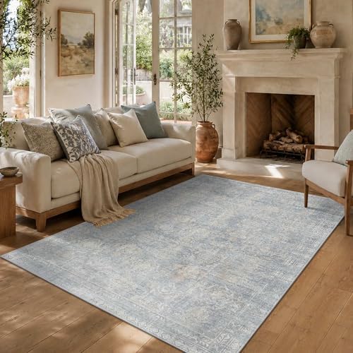 Rugxara 5x7 Area Rugs Washable Rug for Living Room Bedroom, Blue/Beige - Image 4