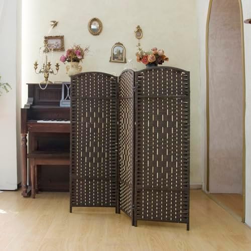 Compact 3 Panel Short Room Divider, 47.2 Inch Tall Double-Sided Rattan Folding Privacy Screen for Home & Office,Dark Brown - Image 3