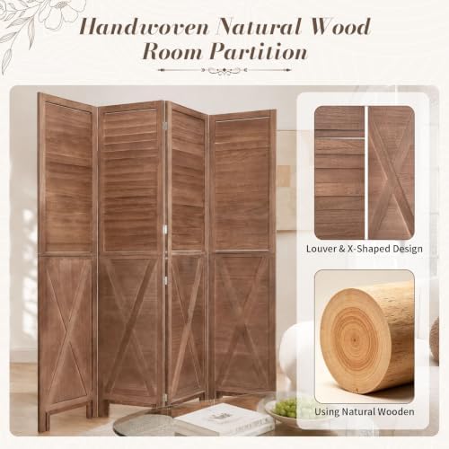 Wood Room Divider 4 Panel Folding Privacy Screen,2-in-1 Design Wall Divider - Image 6