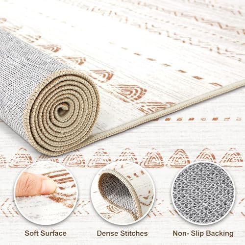 Nakagishi Round Rug Boho Area Rugs: 5x5 Washable Large Circle Neutral Soft Stain Resistant Non-Slip Carpet for Women Aged 25-45 Farmhouse Decor Enthusiasts - Living Room Bedroom Dining Room Nursery - Image 3
