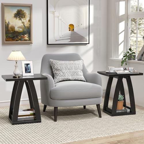FROMJBEST End Tables Living Room, Side Table, Black End Table Set of 2 - Image 2