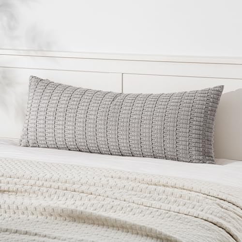 MIULEE Lumbar Corduroy Throw Pillow Cover for Bed 14x36 Light Grey Set of 1 by MIULEE