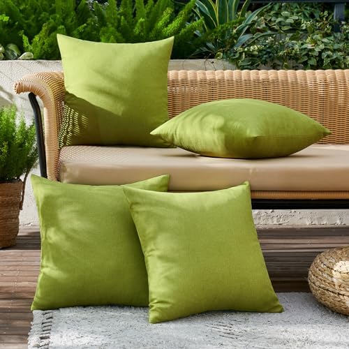 MIULEE Pack of 4 Decorative Outdoor Throw Pillow Covers Linen Waterproof Pillow Covers Summer Farmhouse Cushion Cases for Patio Garden Tent Balcony Couch Sofa 18x18 Inch Moss Green - Image 3