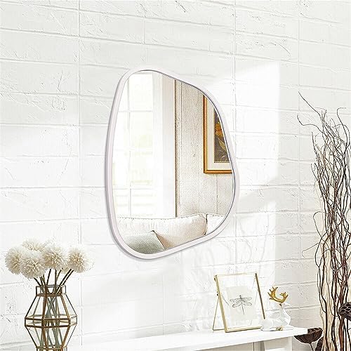 Asymmetrical Mirror Irregular Oval Wall Mirror Modern Wood Frame Unique Shape Wall Mounted Vanity Artistic Mirror Decorative for Living Room Bedroom Bathroom Entryway 16"x12" - Image 2