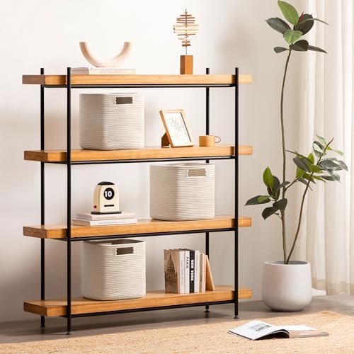 Dreamcountry 13x13 Cube Storage Bins, Storage Cubes with Handles, 4 Pack Cotton Rope Basket for Shelves, Cube Storage Organizer forToys, Book, Clothes, Home, Office, Nursery, Beige - Image 3