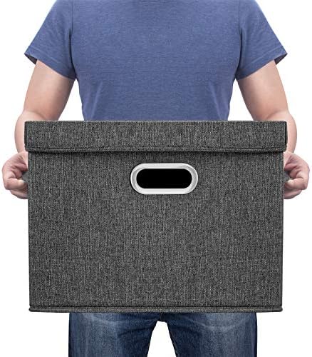 TYEERS Large Storage Bins with Lids, Collapsible, Washable, Fabric Storage Boxes for Organizing, 17.3x11.8x11.4 inches, 2 Pack, Black - Image 6