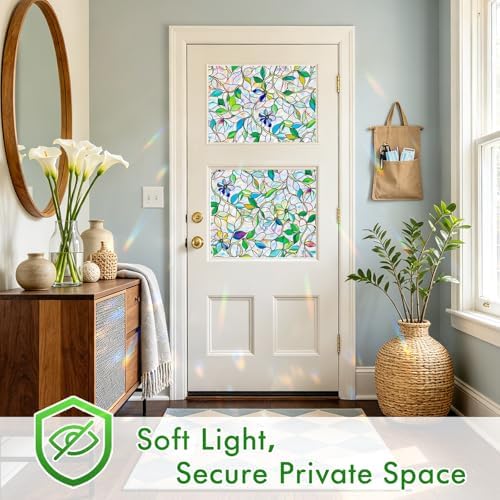 SOMWISE Rainbow Stained Glass Window Privacy Film,Heat Blocking Decor Cling - Image 5