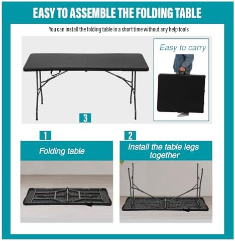 FDW | 6FT Folding Table | Black Ratten | Portable Plastic Table - Image 7