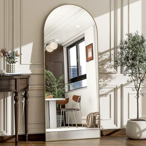 57" x 20" Arched Full Length Mirror - Wall Mounted/Floor Mirror Aluminum Alloy Frame Full Body Mirrors for Bathroom Living Room Bedroom and Entryway,Gold by WISSMILESHOME