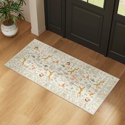 DUKINO 2x5 Rug for Hallway, Washable Animal Runner Rug Non Slip, Beige - Image 3