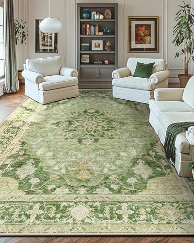 RELEANY Washable Area Rug, Large 10'x14', Green/Yellow - Image 3