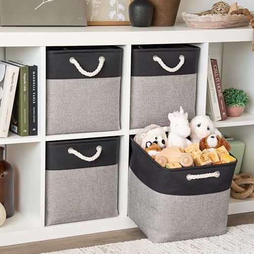 OrganiHaus 13x13 Cube Storage Bins, 3-Pack Fabric Cubes, Rope Handles - Image 3