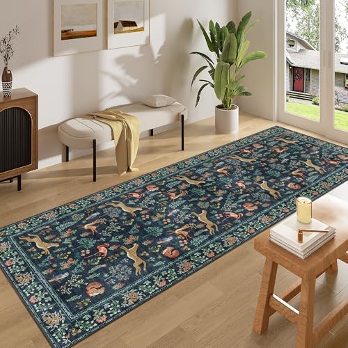 DUKINO 3x8 Runner Rug, Animal Washable Runner Rug for Kitchen, Navy Blue - Image 3