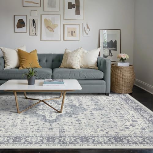 Rugxara 5X7 Washable Area Rug for Living Room, Bedroom,Blue Quartz - Image 3