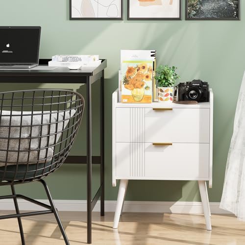 Aenuert White Nightstand Modern Bedside Table with 2 Storage Drawer, Small Night Stand, Wooden Sofa Side Table for Bedroom,Study Room and Small Spaces - Image 7