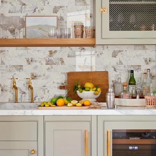 Vamos Tile 100-Piece Peel and Stick Backsplash Seamless Tile,3''x6'' Glossy Pandora Marble with Gold Veining PVC Subway Tile,Stick on Backsplash for Kitchen/Bathroom/Laundry Room - Image 5
