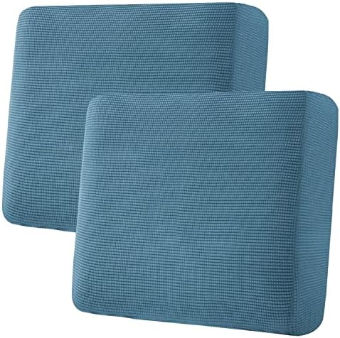 H.VERSAILTEX Super Stretch Individual Seat Cushion Covers - Sofa & Couch Cushion Slipcover Sets - Thick Jacquard Textured Twill Fabric (2 Piece Large, Dusty Blue) by HVERSAILTEX