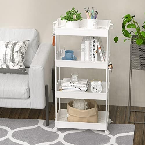SPACELEAD 4 Tier Rolling Cart with Wheels, Storage Craft Art Trolley Organizer Serving, 3 Hanging Baskets Easy Assembly, for Office, Living Room, Kitchen - Image 7