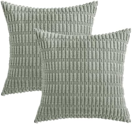 MIULEE Corduroy Decorative Throw Pillow Covers 20x20 Grey Green Pack of 2 - Image 6