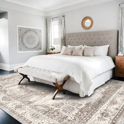 Area Rugs 9x12 Living Room：Machine Washable Rug - Soft Carpet for Bedroom - Waterproof Stain Resistant Vintage Distressed Area Rug 9'x12' Beige - Image 2