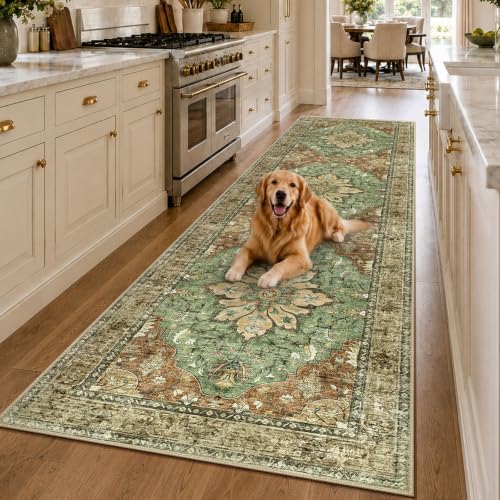 RELEANY Washable Area Rug, Runner 3'x10', Brick/Brown/Green - Image 2