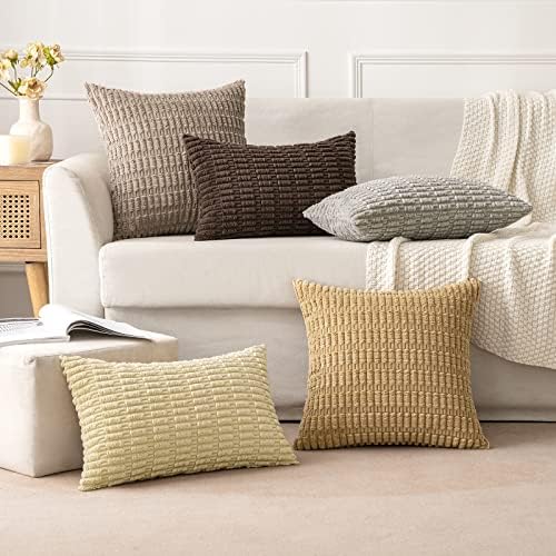 MIULEE Corduroy Decorative Throw Pillow Covers 18x18 Beige Pack of 2 - Image 2