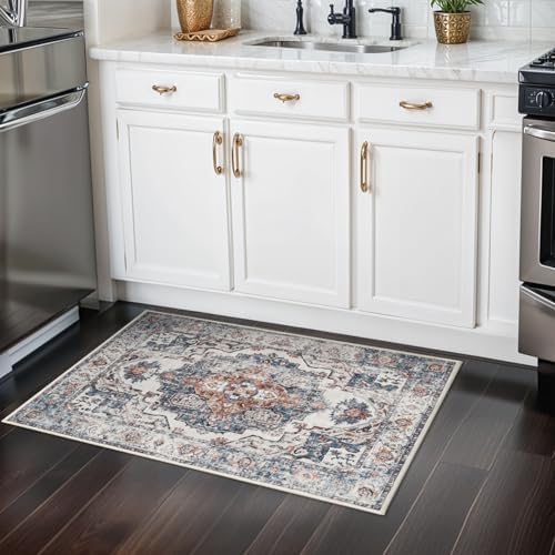 Hallway Washable Runner Rug - 2x3 Kitchen Rugs Entryway Rug Runner Vintage Soft Floor Mat Non Slip Indoor Farmhouse Carpet for Bathroom Living Room Bedroom (2 X 3, Brick) - Image 3
