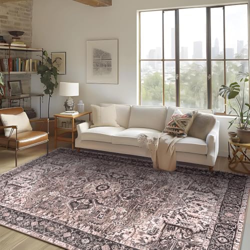 Hanples 6x9 Area Rugs for Living Room, Washable Rug Vintage Floral, Brown - Image 2