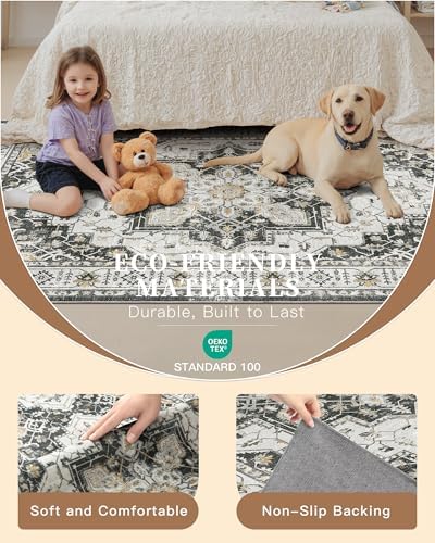 Madane 5x7 Area Rugs for Living Room, Non-Slip Washable Rug, Black - Image 5