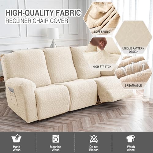 Gennia Waterproof Recliner Sofa Cover,3 Seat Couch Cover,Beige - Image 2